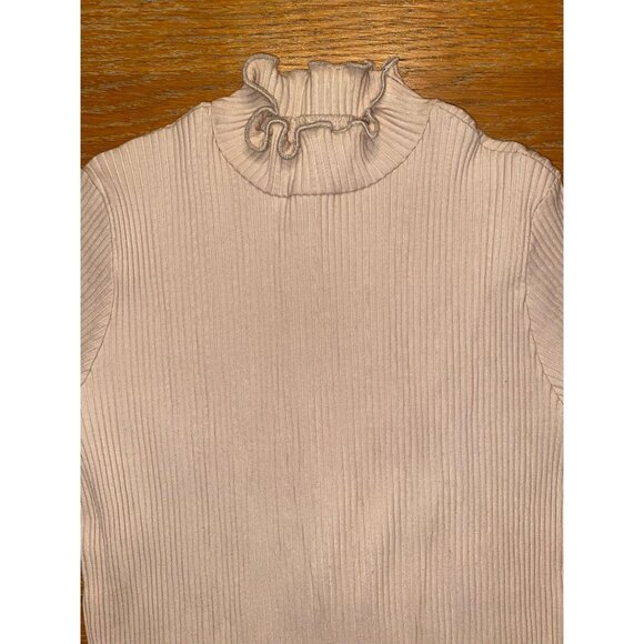 Ruffle Neck Ribbed Long Sleeve Top - Picture 2 of 3